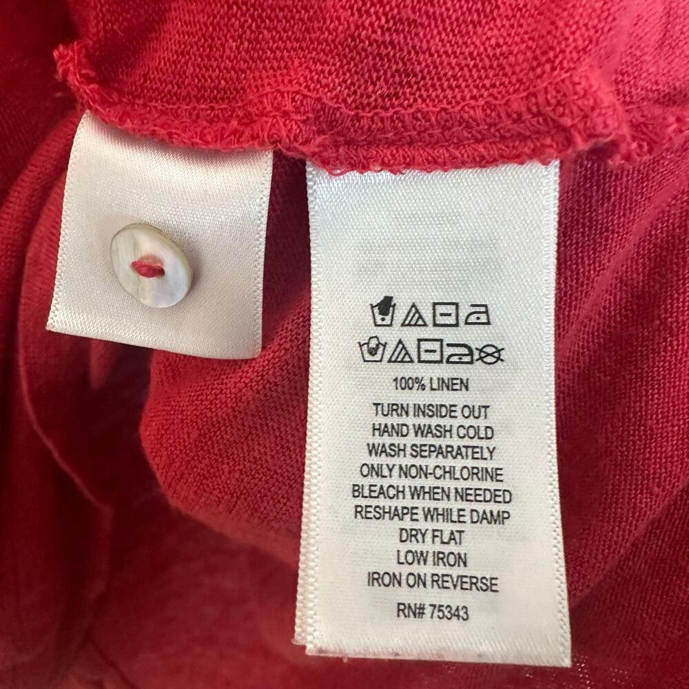 Adrienne Vittadini women’s 100% linen T-shirt long sleeve roll tab red feminine - Picture 5 of 8